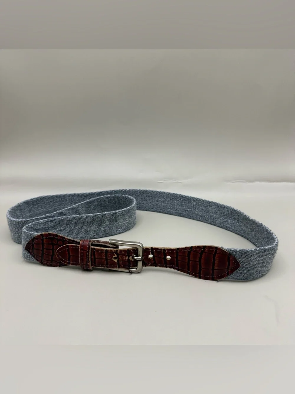 Vintage Leather Brown Grey Fabric Belt 39”